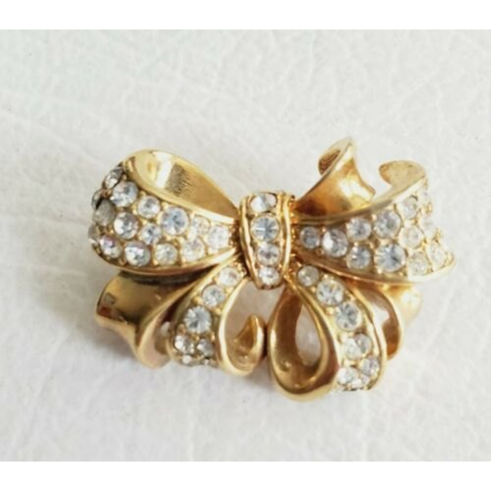 Nolan Miller Pave Ribbon Bow Gold Tone Slide Pendant